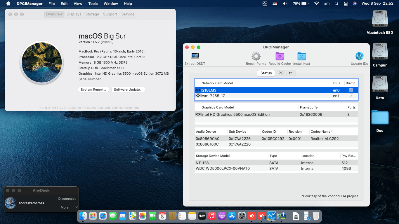 Success Hackintosh macOS Big Sur 11.5.2 Build 20G95 in Lenovo Thinkpad X250